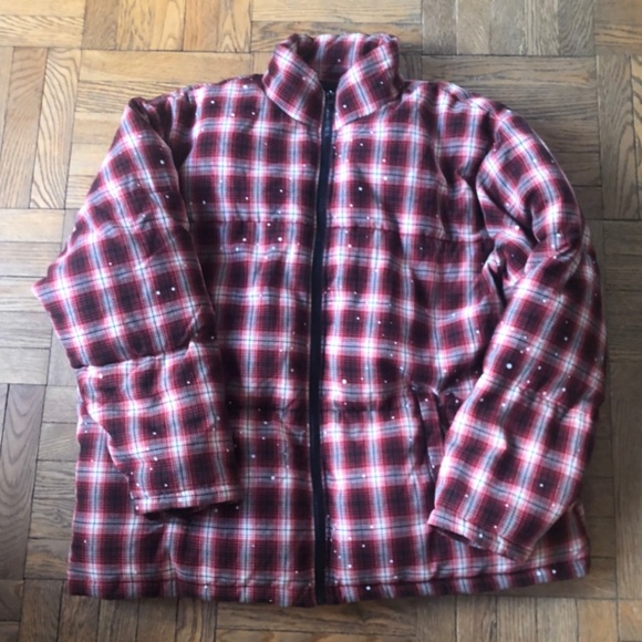 Plaid Puffer Jacket , red/blk, XXXL - Picture 1 of 8